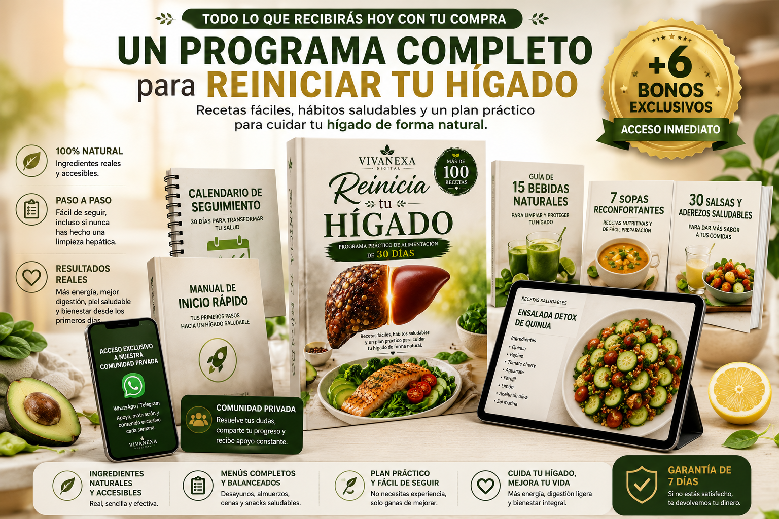 Bundle Método Reinicia tu Hígado — ebook principal y 6 bonos
