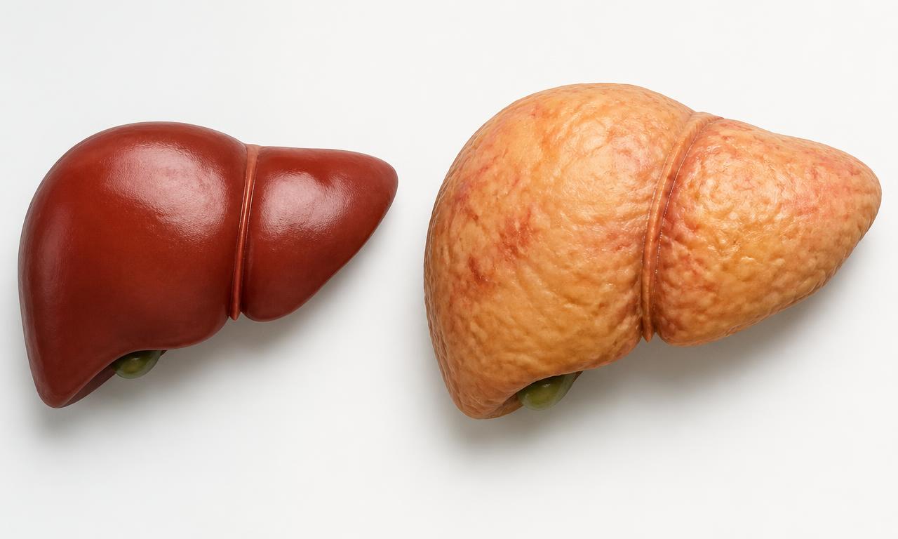 Comparación entre un hígado sano y un hígado con acumulación de grasa